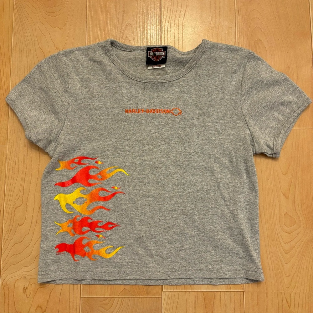 Y2K Harley Davidson Flames Baby Tee